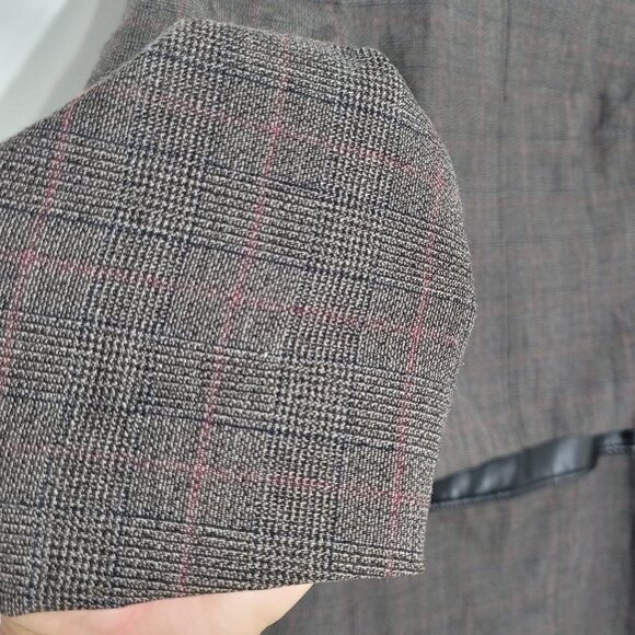 San Francisco Two Piece Plaid Jacket Skirt Suit Set Lined Faux Leather Trim - Picture 2 of 15